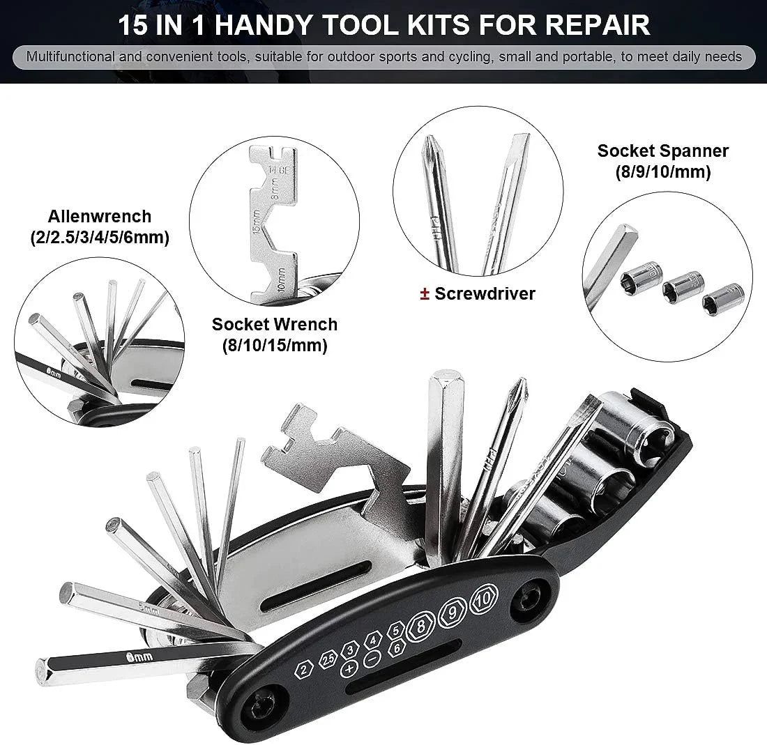 16 in 1 Bike Repair Tool Kit, Portable Multi Function Accessories Set Cosmia.pk