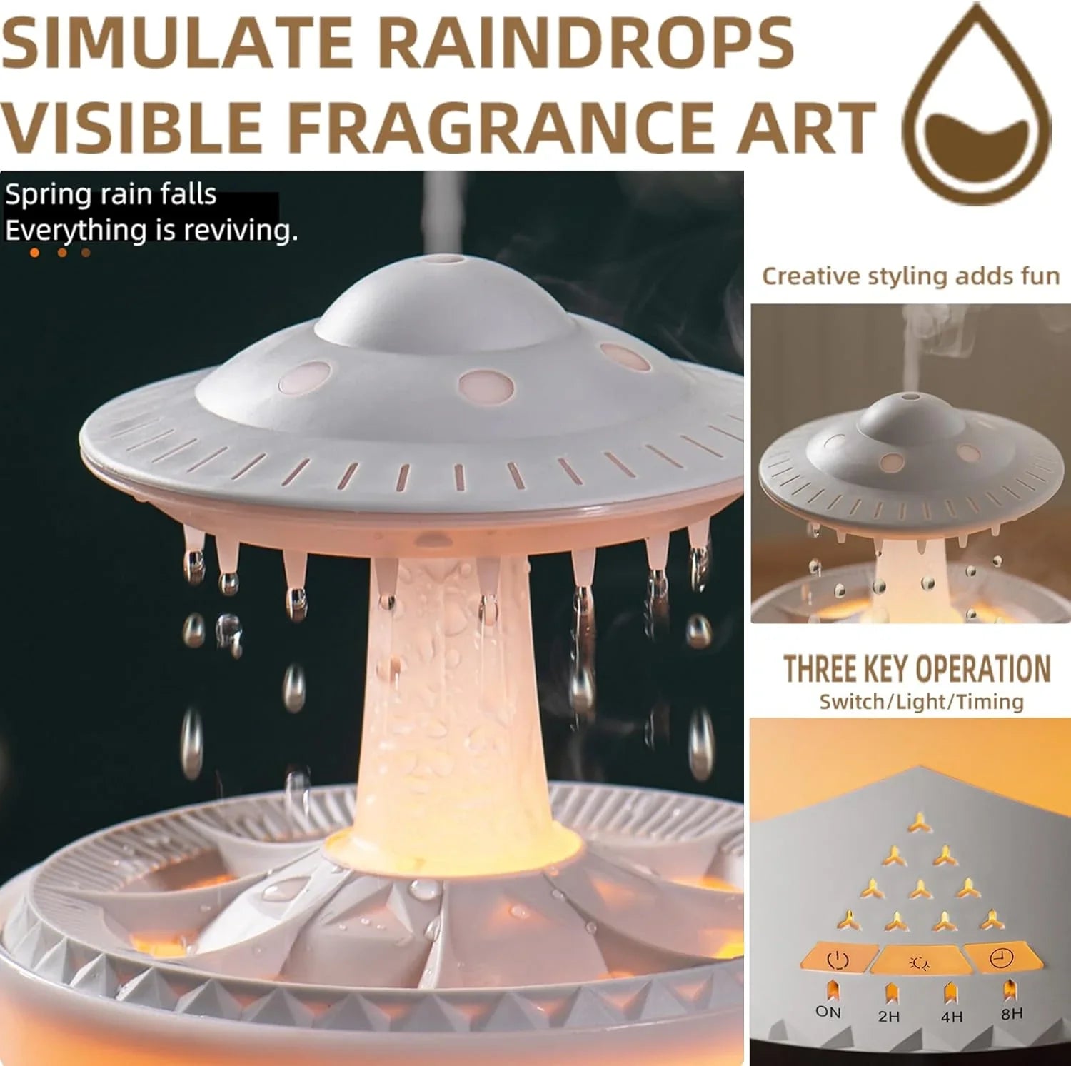 UFO Rain Drop Aroma Diffuser Humidifier Night light - 350ml Cosmia.pk