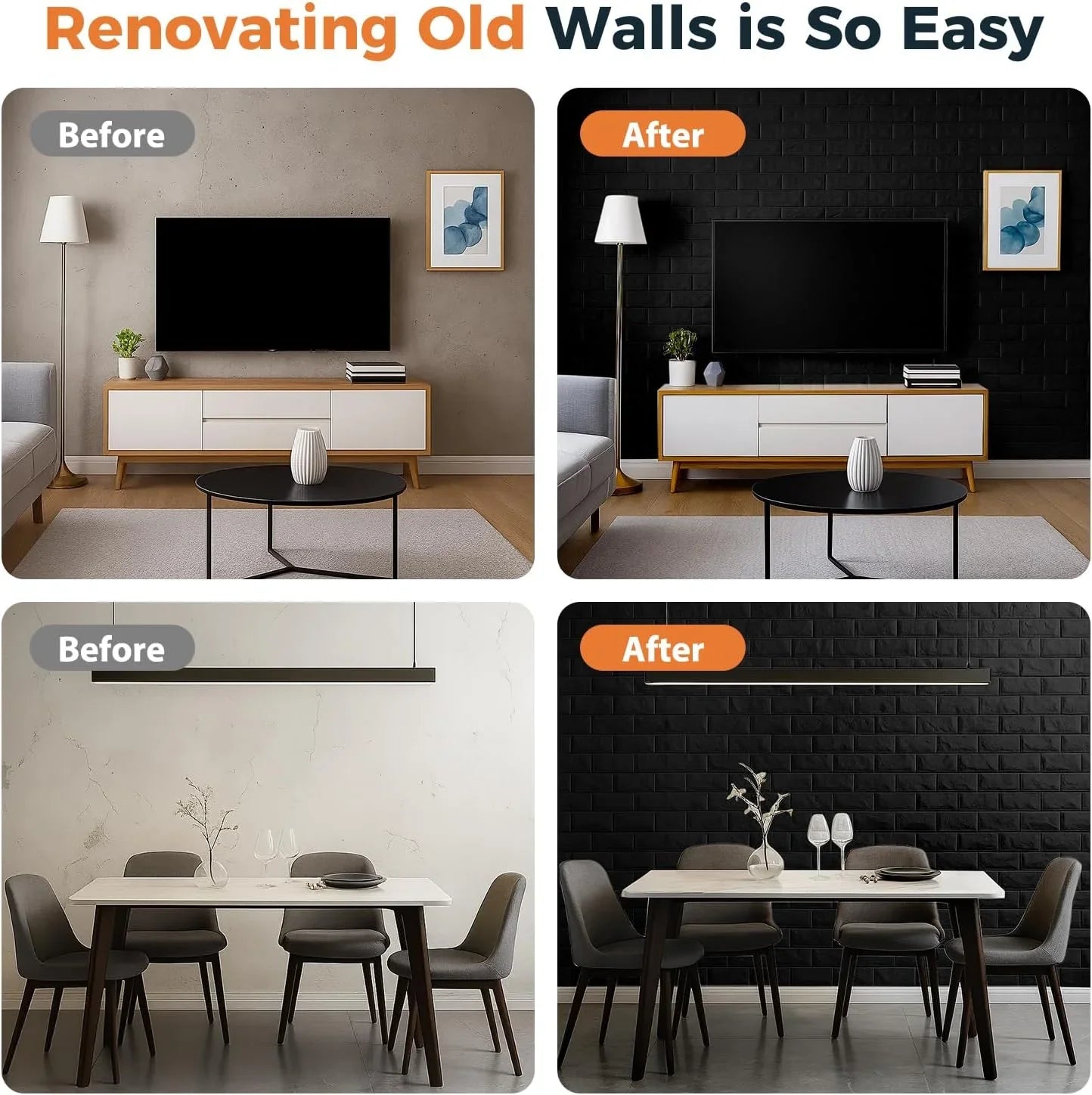 Black Brick Printable 3D Wallpaper Stick and Peel - Each Cosmia.pk