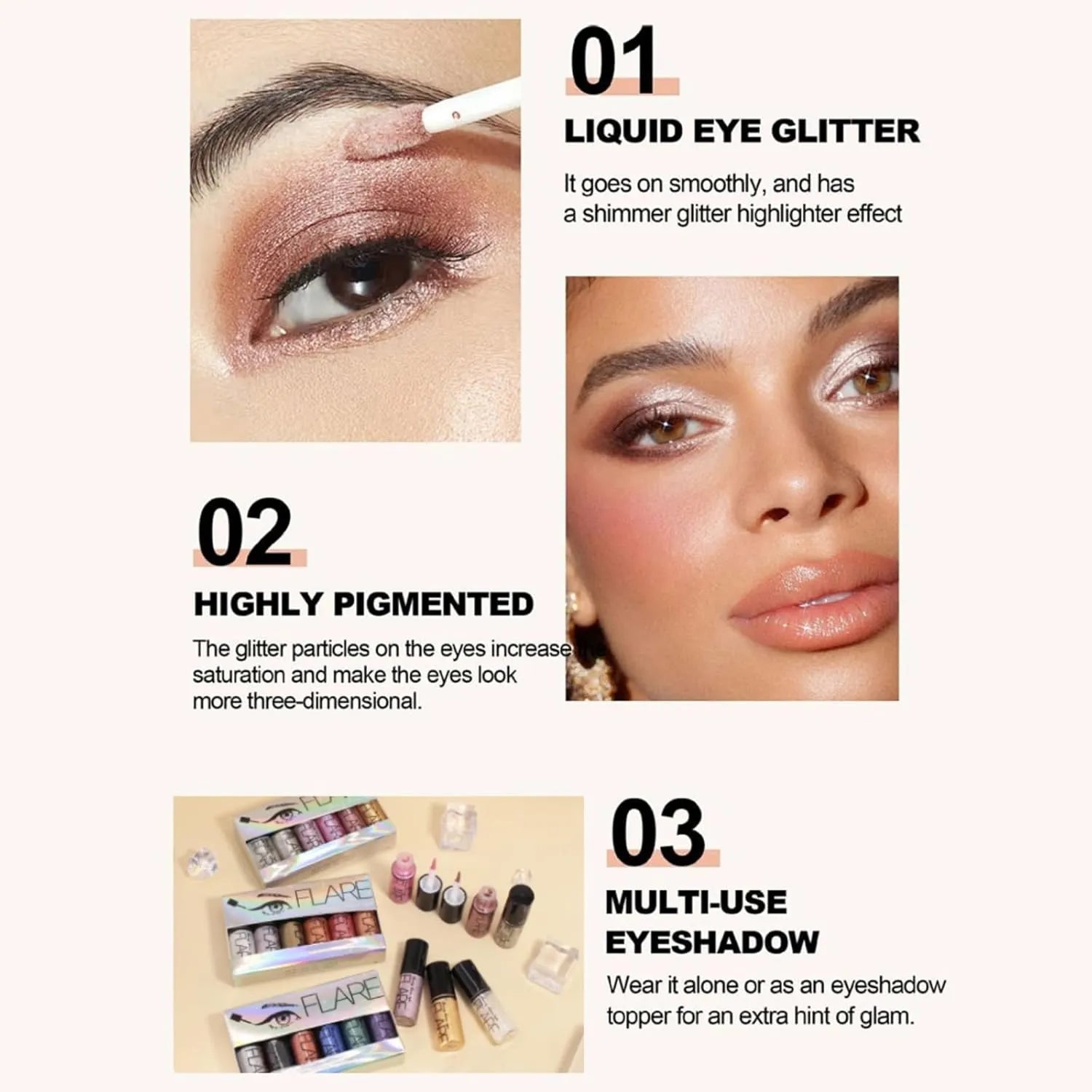 Flare Glitter Eye Shadow - 6Pcs Flare