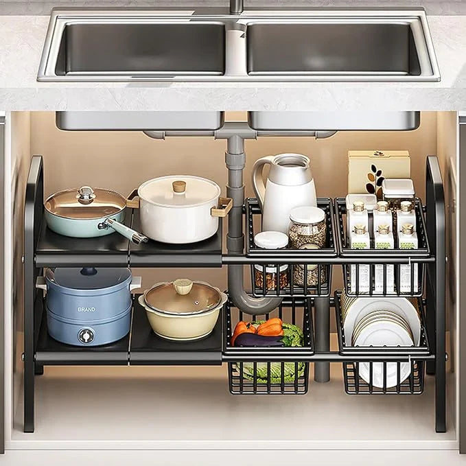 Extendable Under Sink Storage Rack with Baskets Cosmia.pk