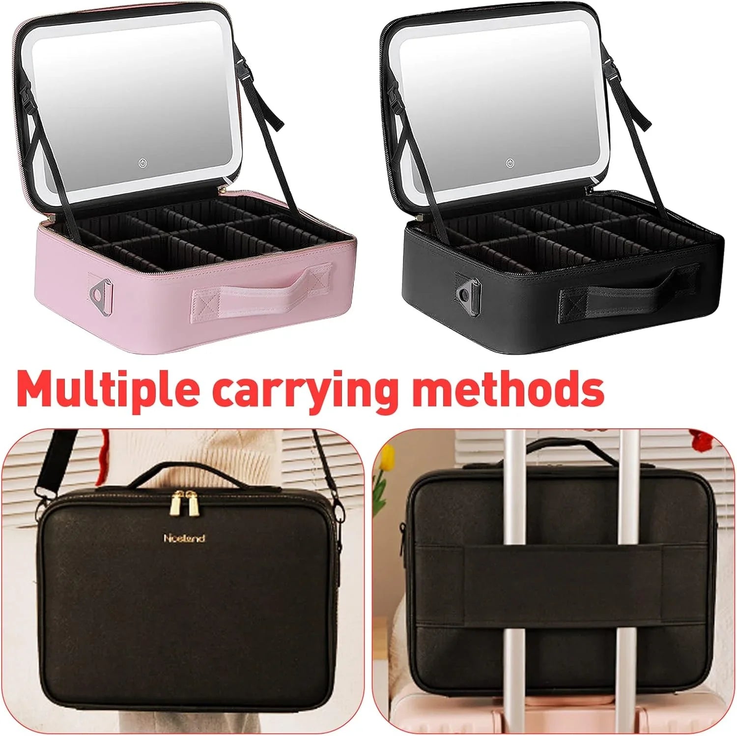 portable Makeup Bag with Adjustable Dividers, Waterproof PU Leather Cosmia.pk