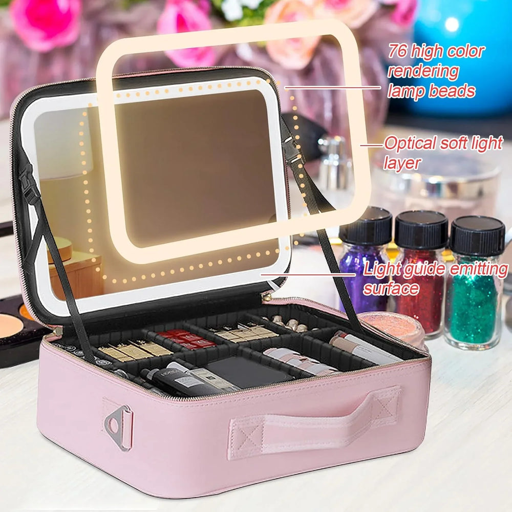 portable Makeup Bag with Adjustable Dividers, Waterproof PU Leather Cosmia.pk