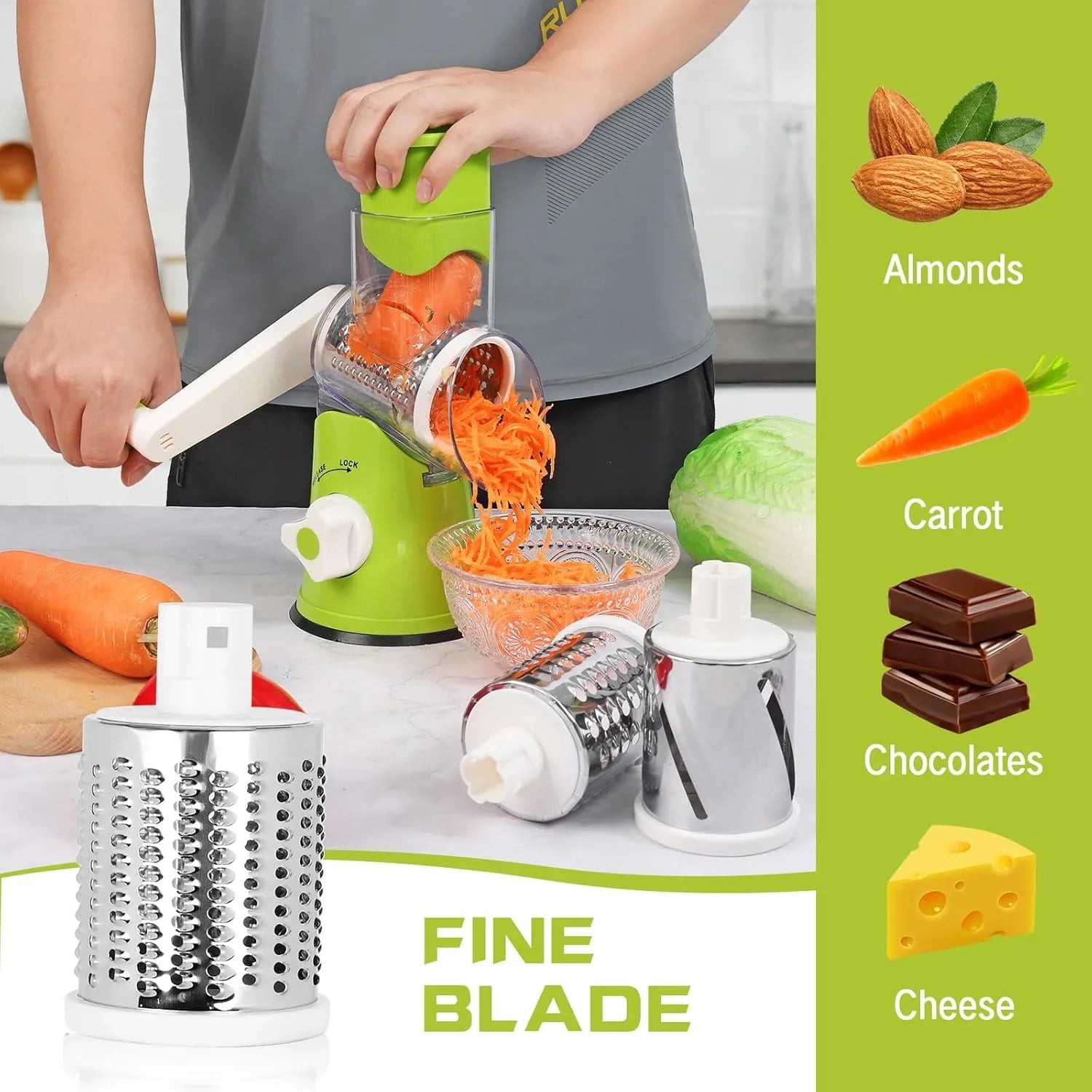 3-in-1 Vegetable Cutter – Multifunctional Rotary Drum Slicer Cosmia.pk