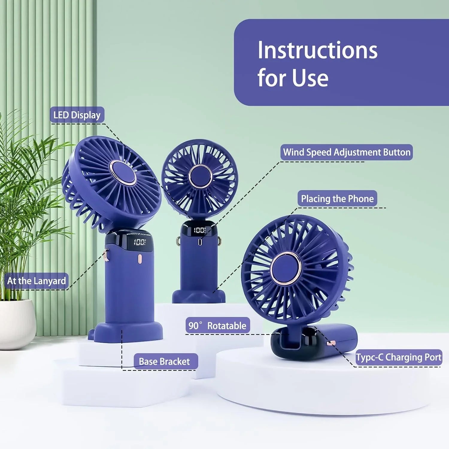 Portable Handheld Personal Rechargeable Fan LED Digital Display Cosmia.pk