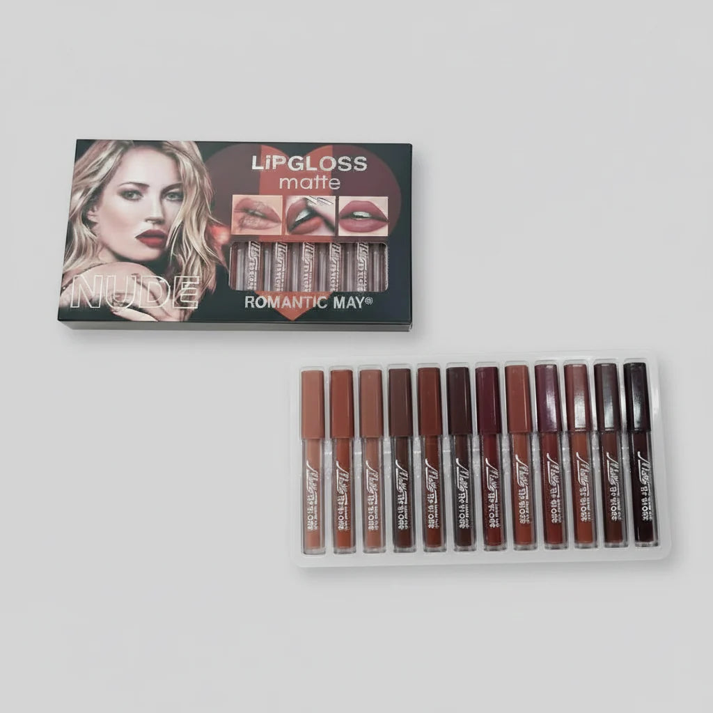 Romantic May Nude Matte Lip Gloss – 12 Piece Set Romantic May