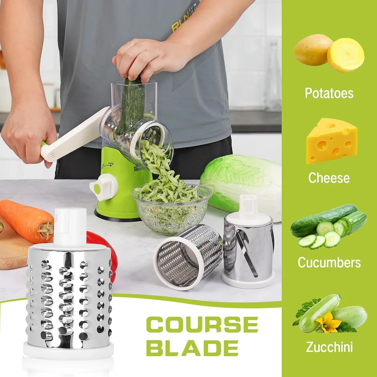 3-in-1 Vegetable Cutter – Multifunctional Rotary Drum Slicer Cosmia.pk