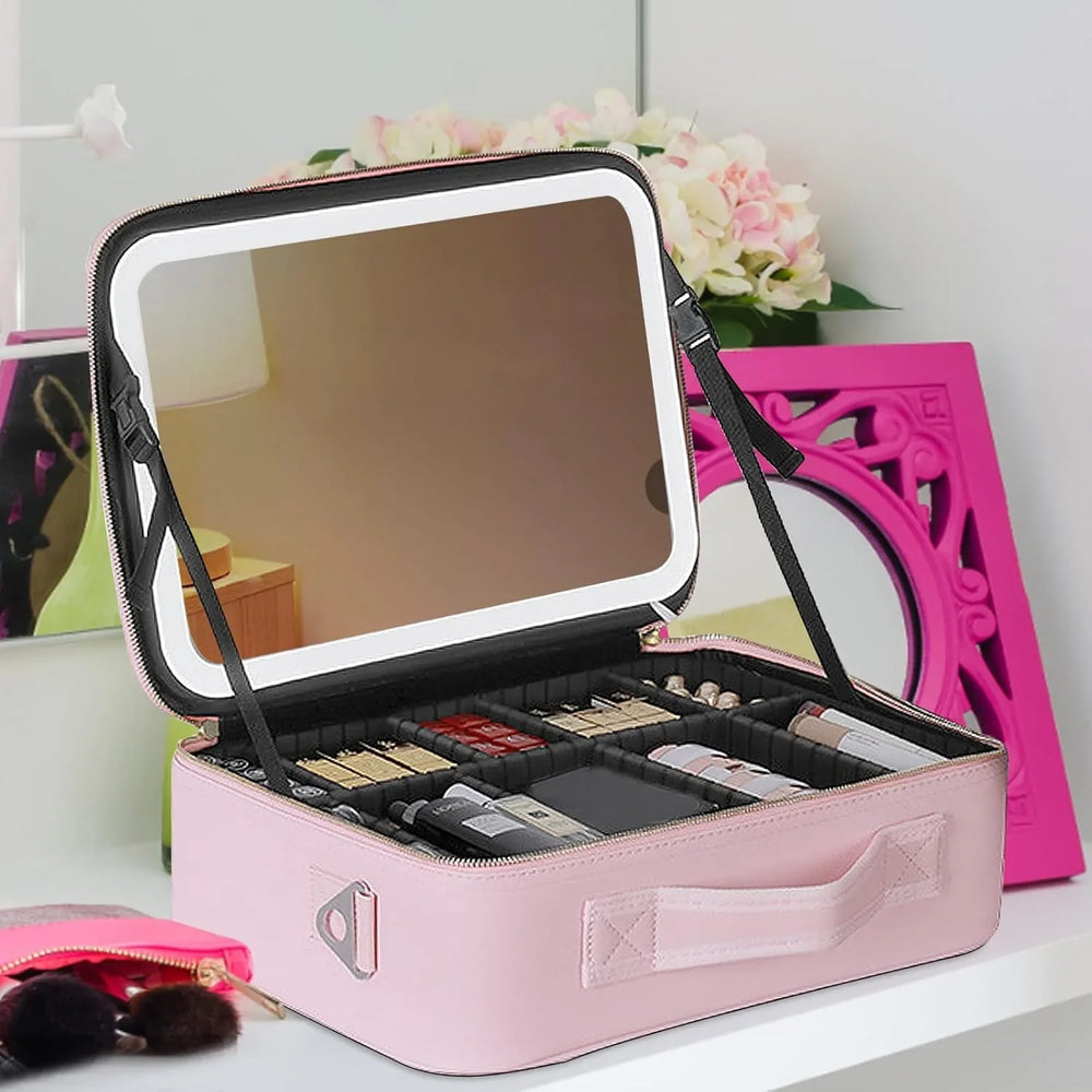 portable Makeup Bag with Adjustable Dividers, Waterproof PU Leather Cosmia.pk