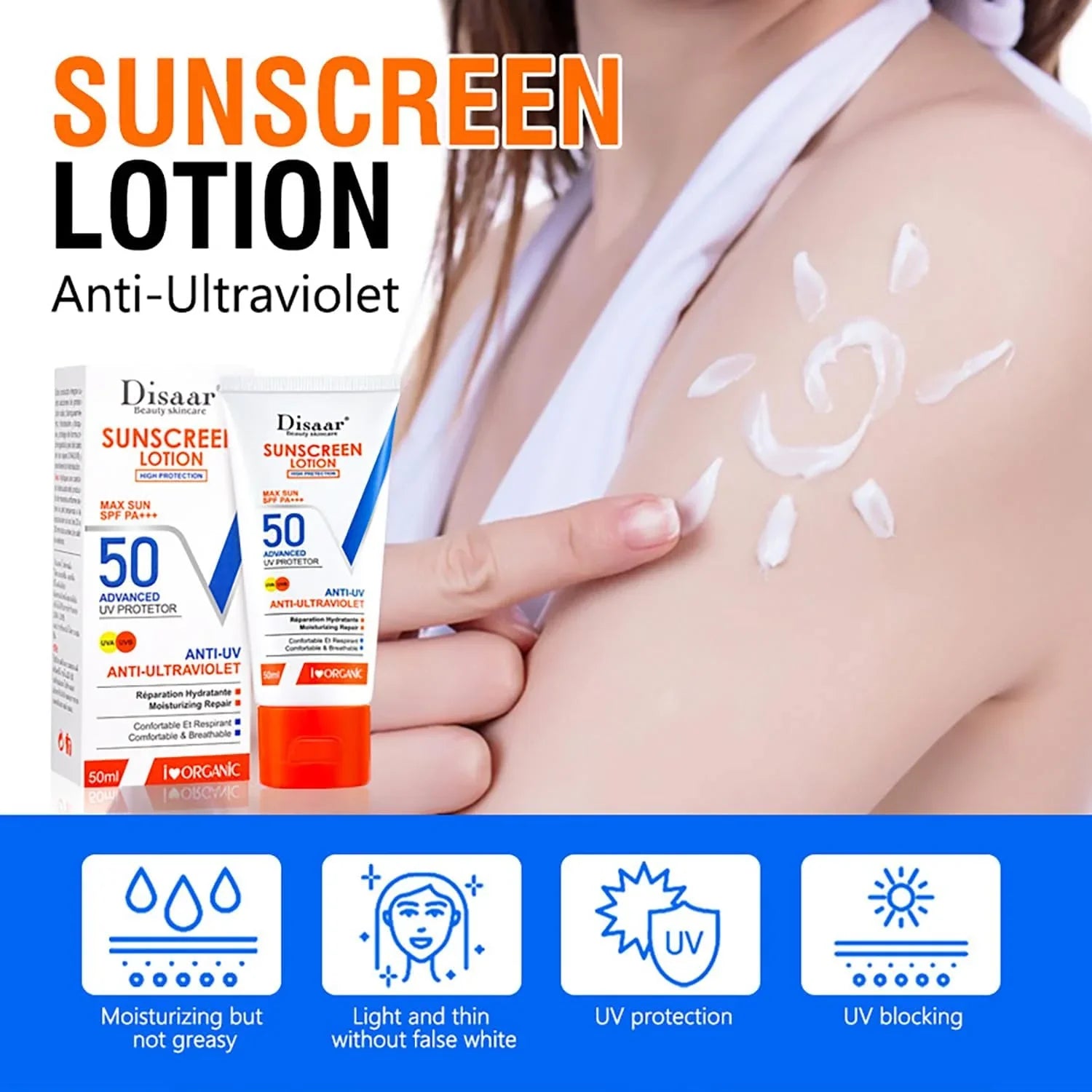 Disaar UVA/UVB SPF 50 Sunscreen Lotion - 50g DISAAR