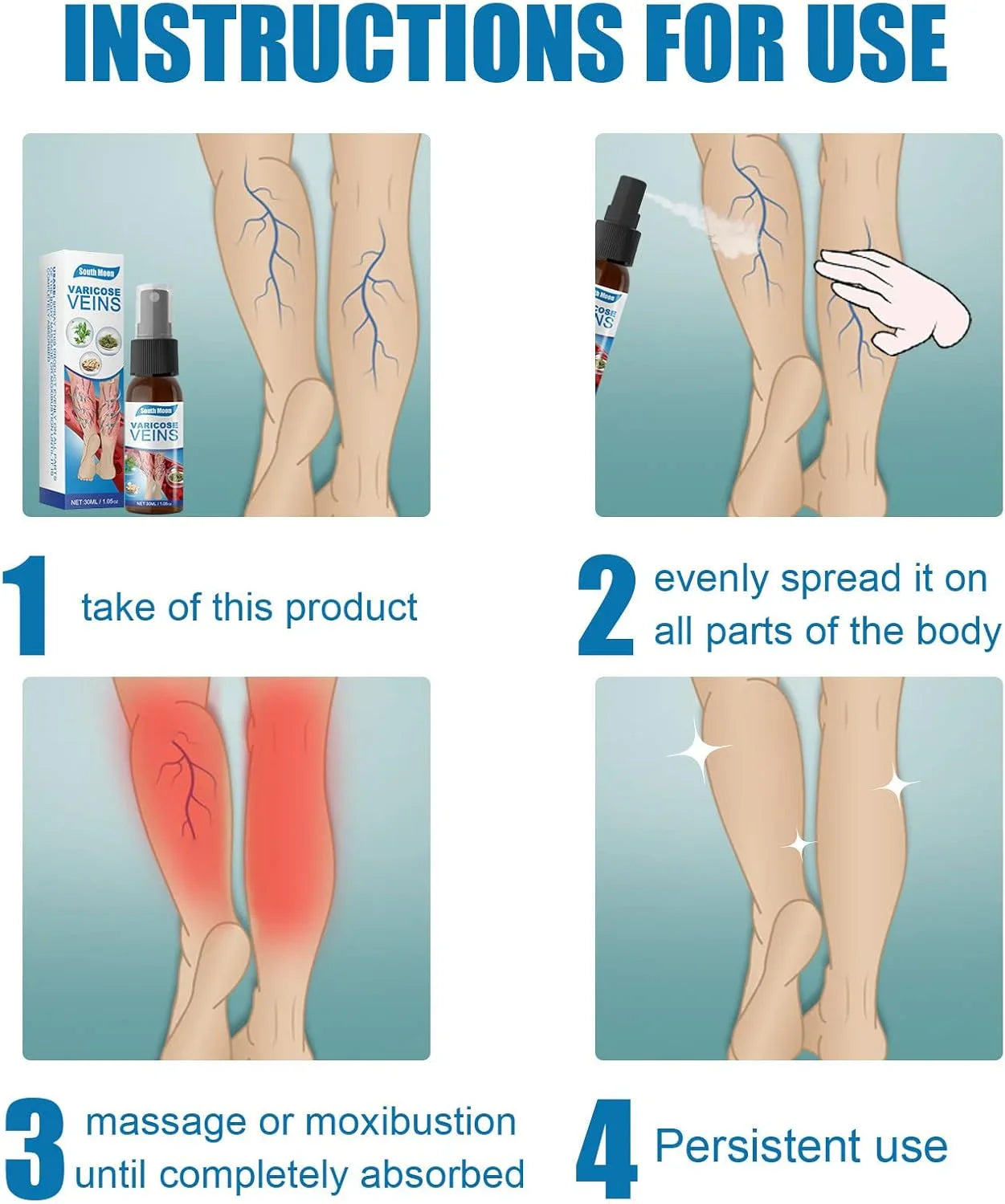 South Moon Vein Healing Varicose Veins Treatment Spray - 30ml South Moon
