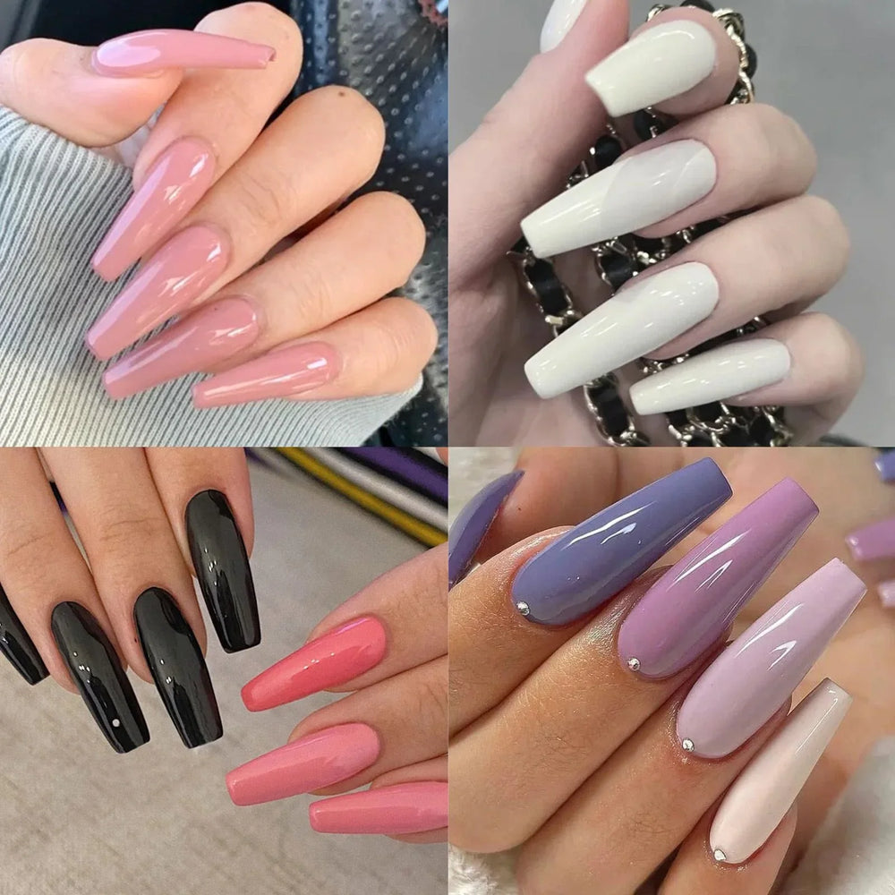 576 Pcs False Nails – Short Coffin & Almond French with Free Glue & Jelly Stickers Cosmia