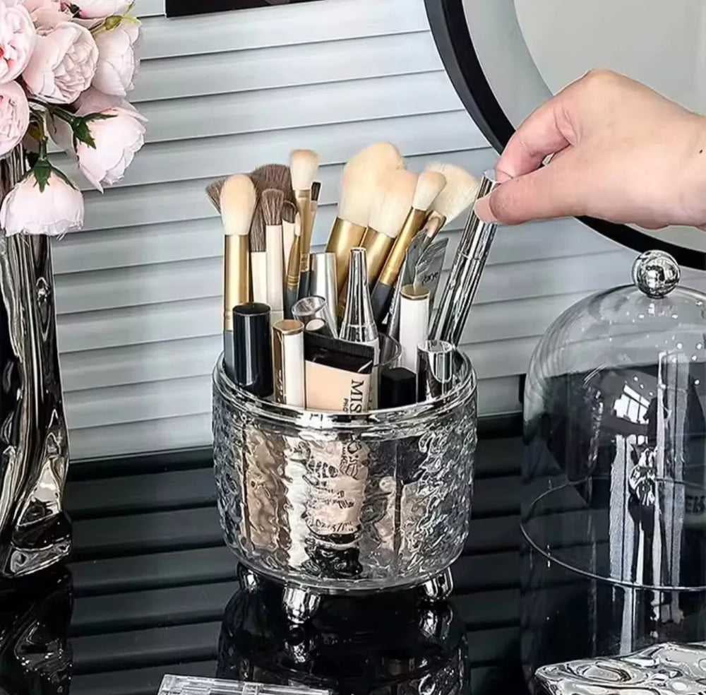 Luxury Silver Makeup Brush Storage Box With Cover Cosmia