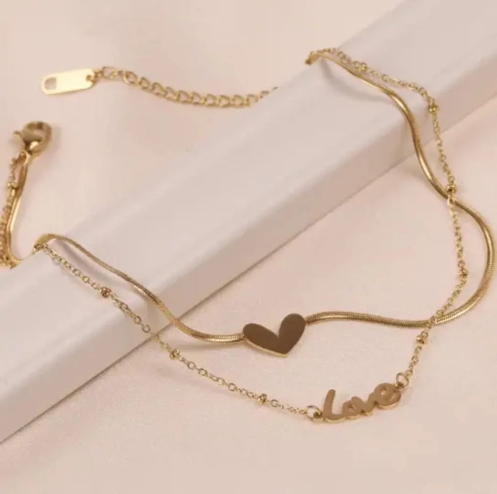 Double-Layer LOVE Heart Anklet Cosmia