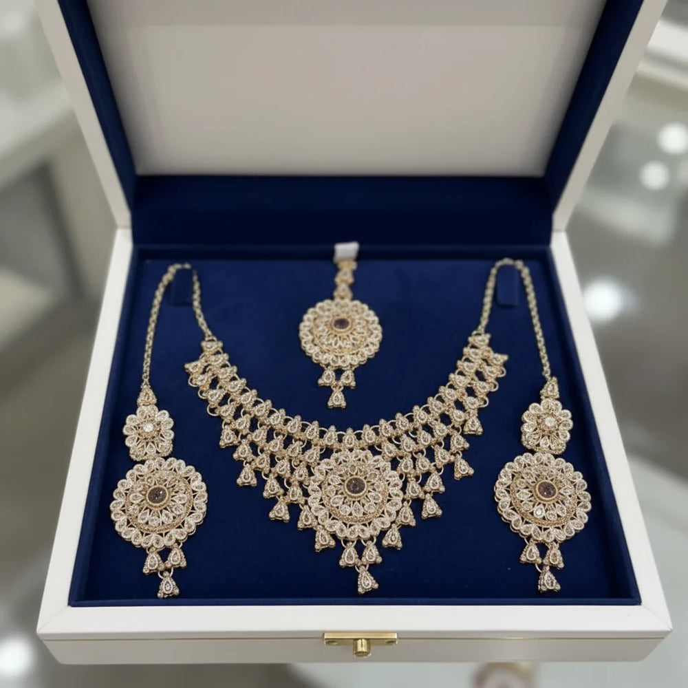 Rose Bridal Color Necklace Set with Earrings & Tikka Cosmia