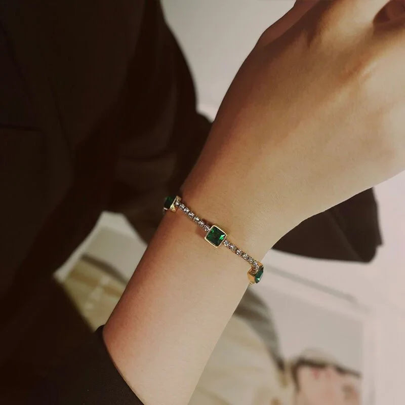 Luxury Green Emerald Stainless Steel Bracelet Cosmia