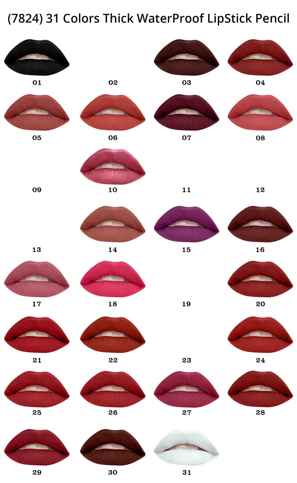 Glamorous Face Thick WaterProof LipStick Pencil (31 Colors) Glamorous Face
