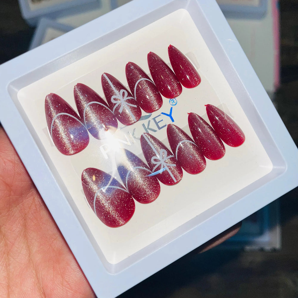 Pink key Stylish Cute Bow Salon Look Artifical Nails With Free PINK KEY