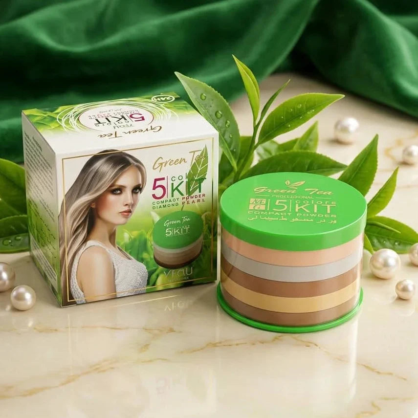 Green Tea Compact Powder Diamond Pearl - 5 Colors Kit Green Tea