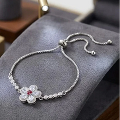 Crystal Petal Flower Bracelet with Ruby Red Accent Cosmia.pk