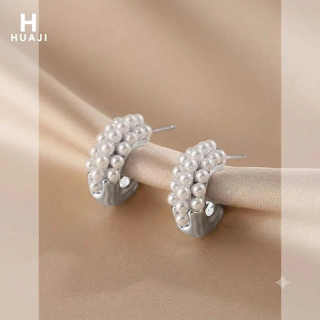 Mini Pearl Hoops Earrings Golden & Silver - Each Cosmia.pk