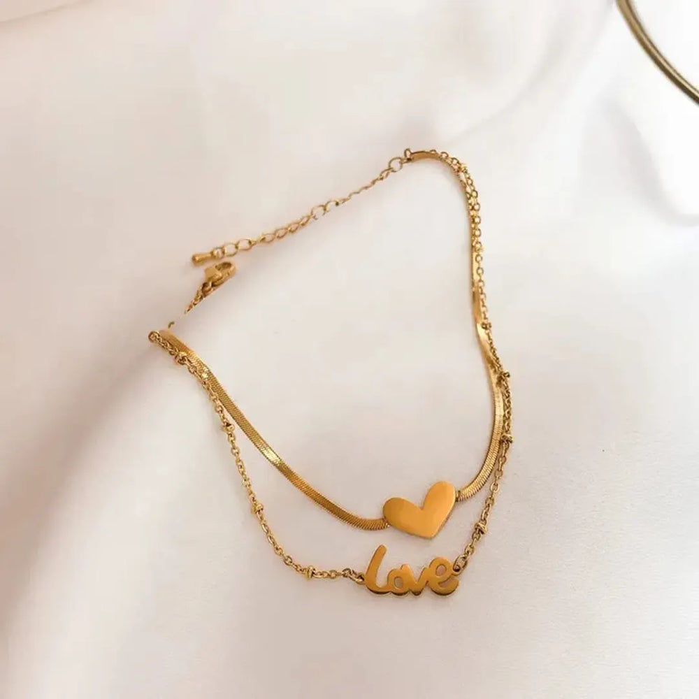 Double-Layer LOVE Heart Anklet Cosmia