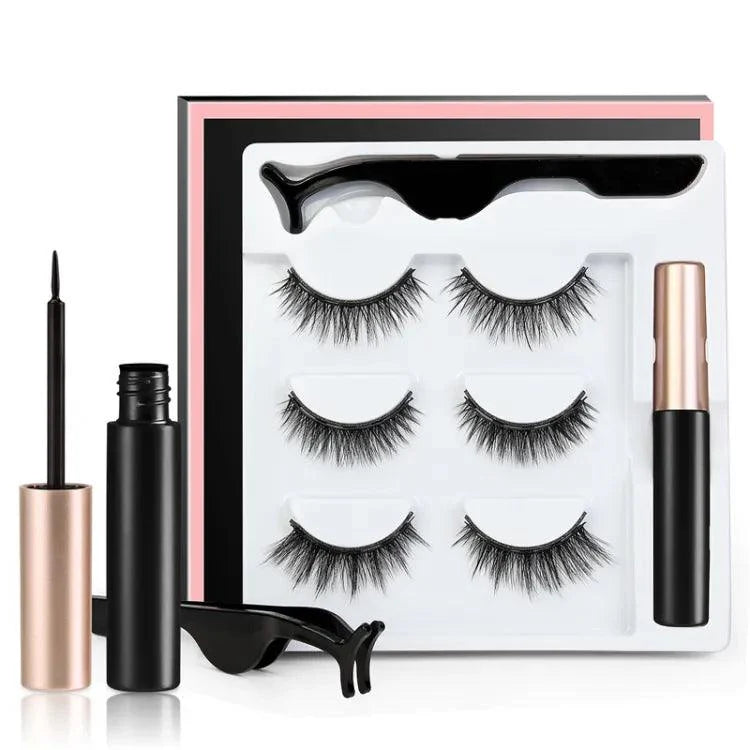 3 Pairs Magnetic Eyelash With Magnetic Liquid Eyeliner & Tweezer Cosmia.pk