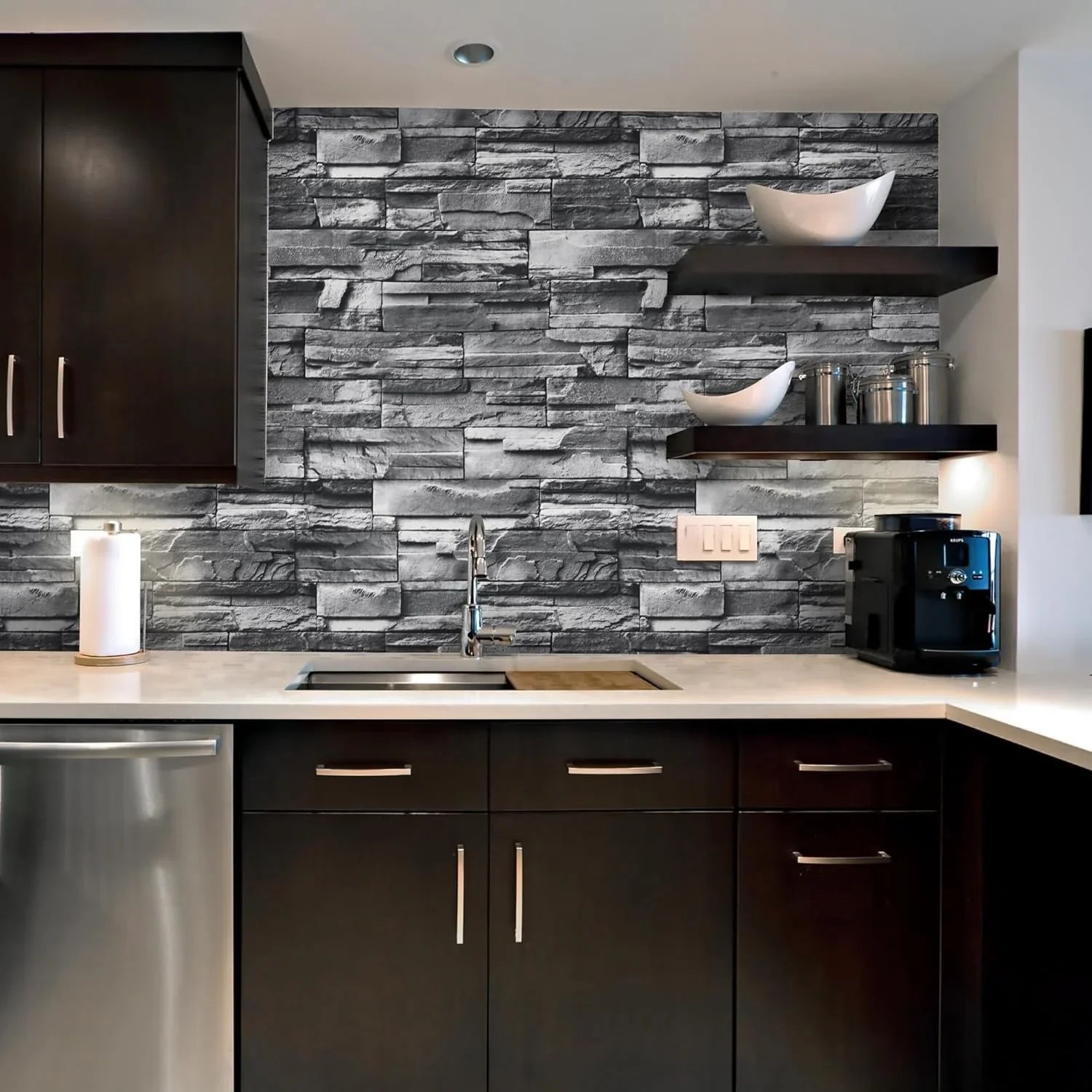 70cm x 77cm - Grey Brick Wallpaper Peel and Stick Wallpaper Cosmia.pk