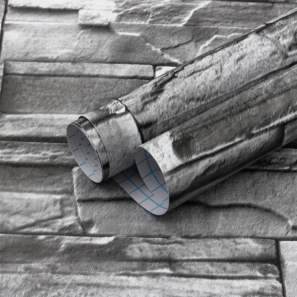 70cm x 77cm - Grey Brick Wallpaper Peel and Stick Wallpaper Cosmia.pk