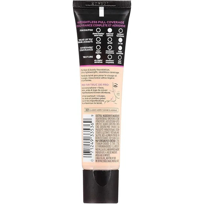 L'Oréal Infallible Total Cover Foundation 301 Classic Ivory - 30ml Loreal Paris