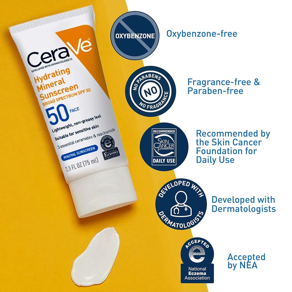 Cerave Hydrating Mineral Sunscreen SPF 50 Face Lotion - 75ml CeraVe