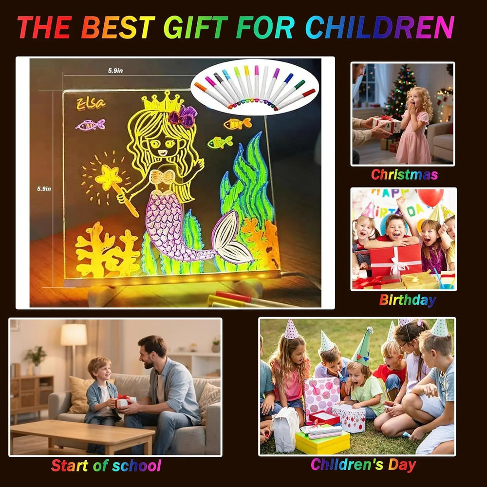 Acrylic LED Board With Colorful Night Light & 7 Neon Pens Cosmia.pk