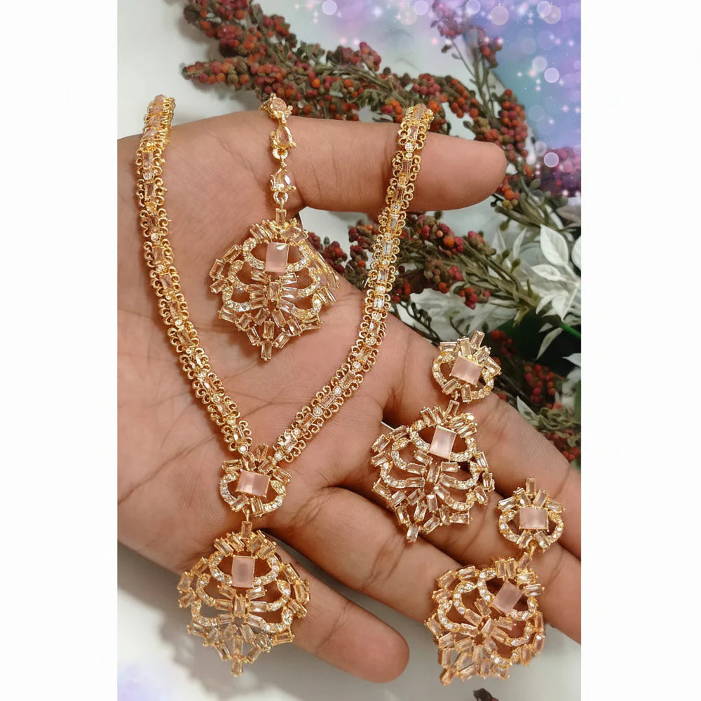 Zircon Necklace Set – Necklace, Earrings & Tikka Cosmia