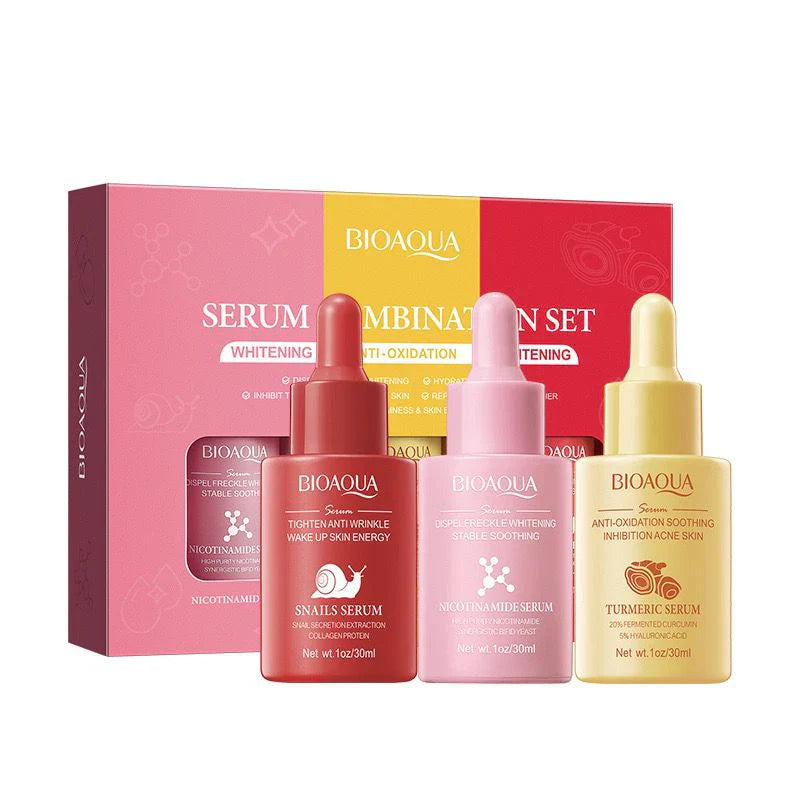 Bioaqua 3pcs/set Turmeric Snail Nicotinamide Moisturizing Face Serum - 30ml Bioaqua