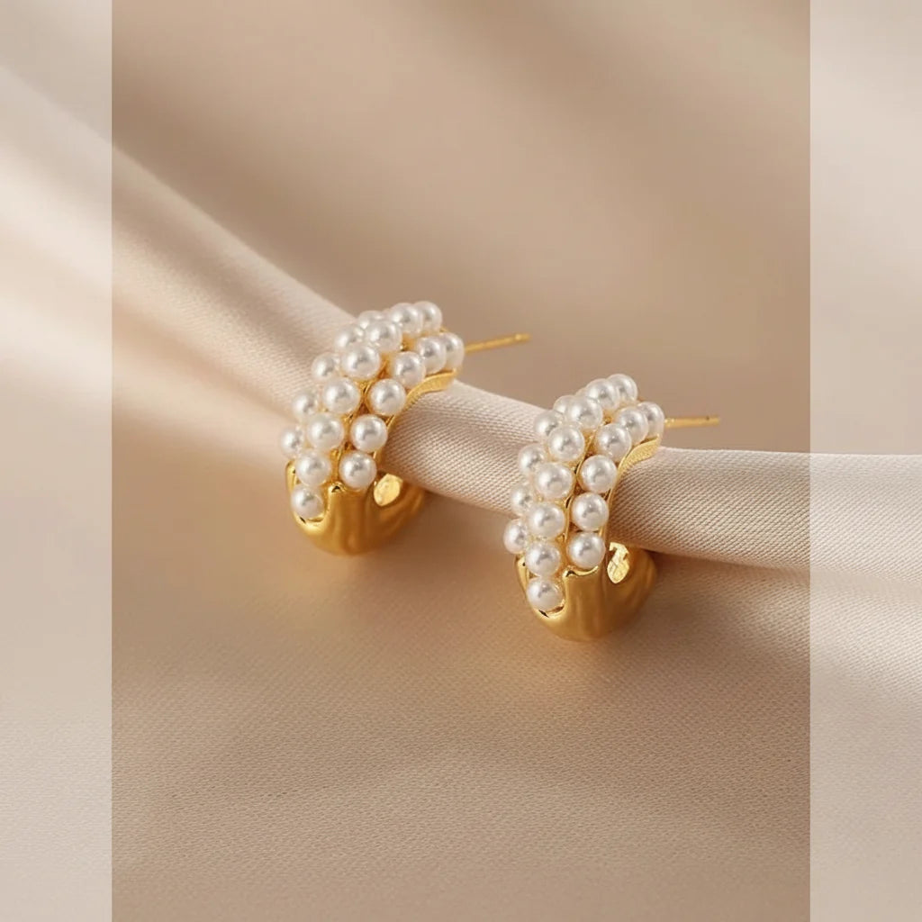 Mini Pearl Hoops Earrings Golden & Silver - Each Cosmia.pk