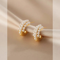Mini Pearl Hoops Earrings Golden & Silver - Each Cosmia.pk
