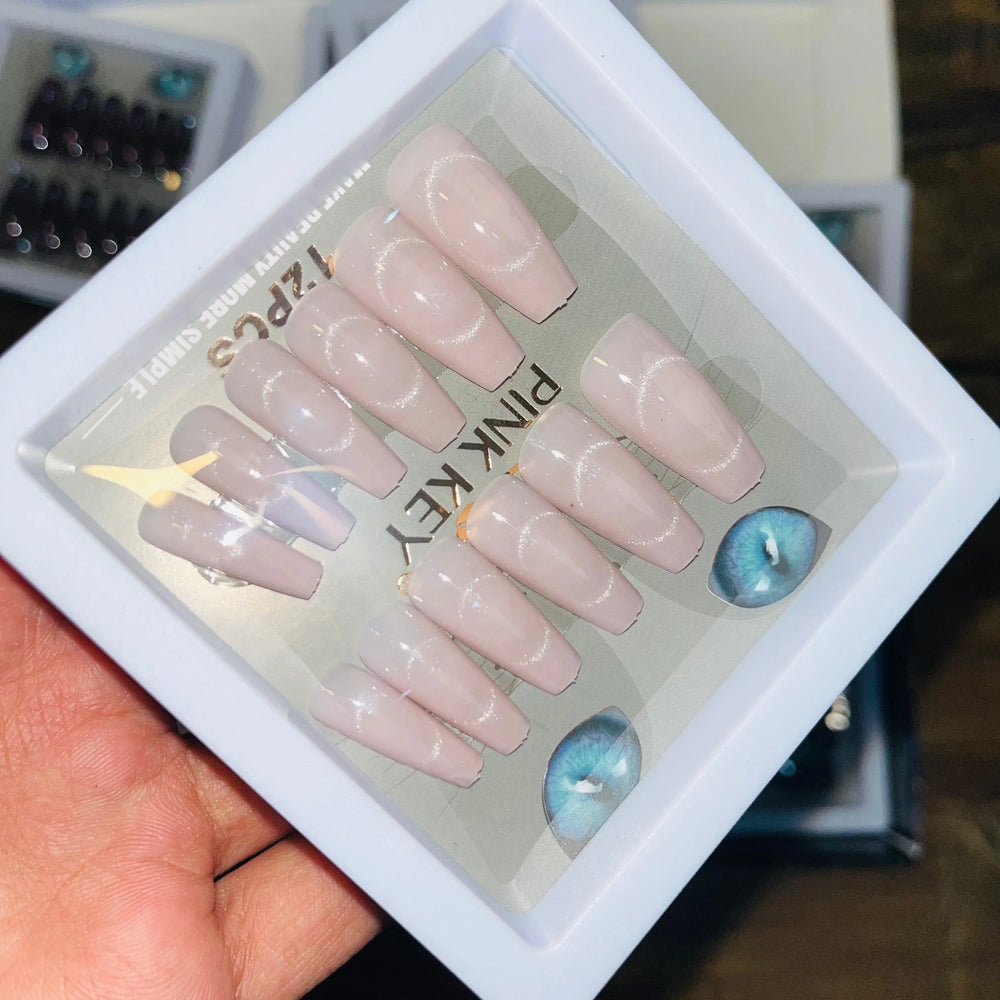 Pink key Stylish Salon Look Artifical Nails With Free Stickers (12 PINK KEY