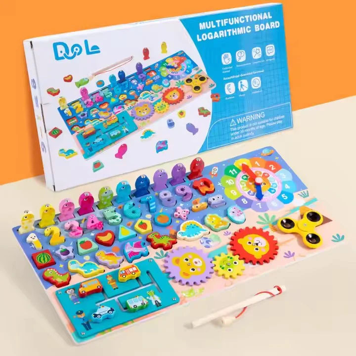 Wooden 8 in 1 Montessori logarithmic Activity Busy Board Cosmia.pk