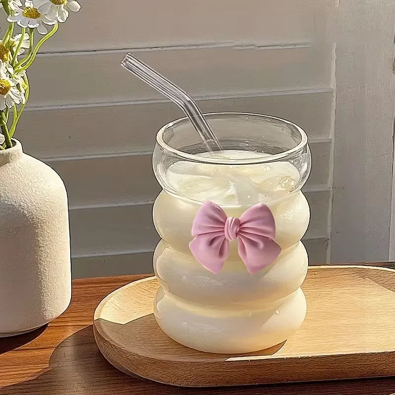 One Cute Chubby Cup With Girly Bow Glass Straw Cosmia.pk