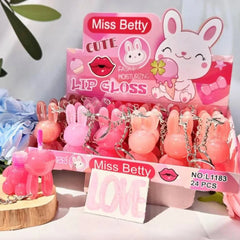 Miss Betty Cute Key Chain Bear Lip Oil Set (6Pcs) Miss Betty