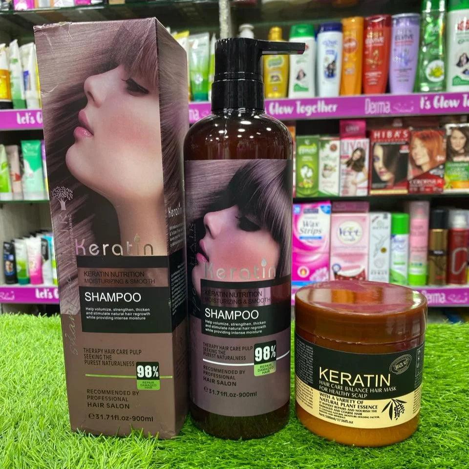 Keratin Shampoo 900ml + Keratin Mask 500ml Keratin