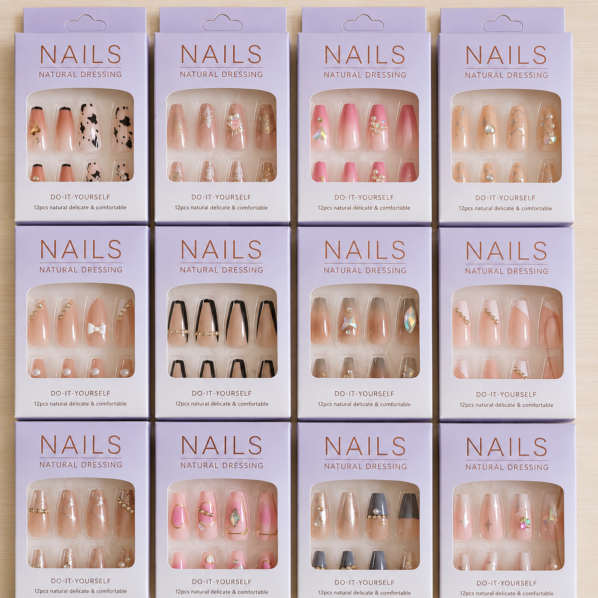 Luxury Nude & Glitter Press On Nails – 12Pcs Cosmia.pk