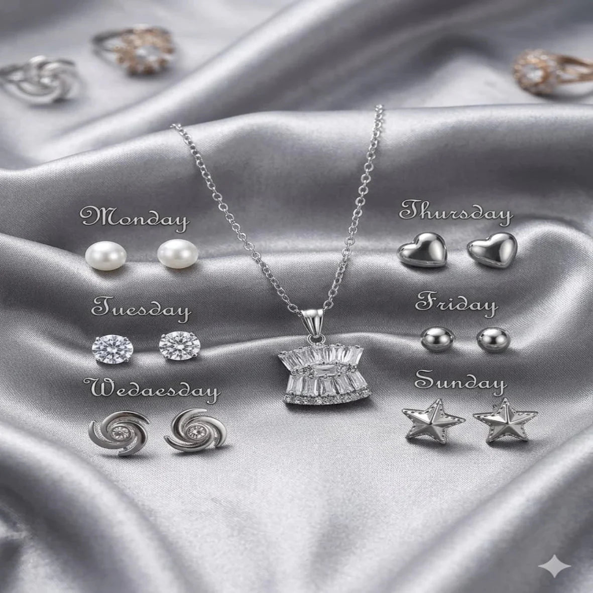 Seven Days of the Week jewelry gift set with necklace and matching Fashion