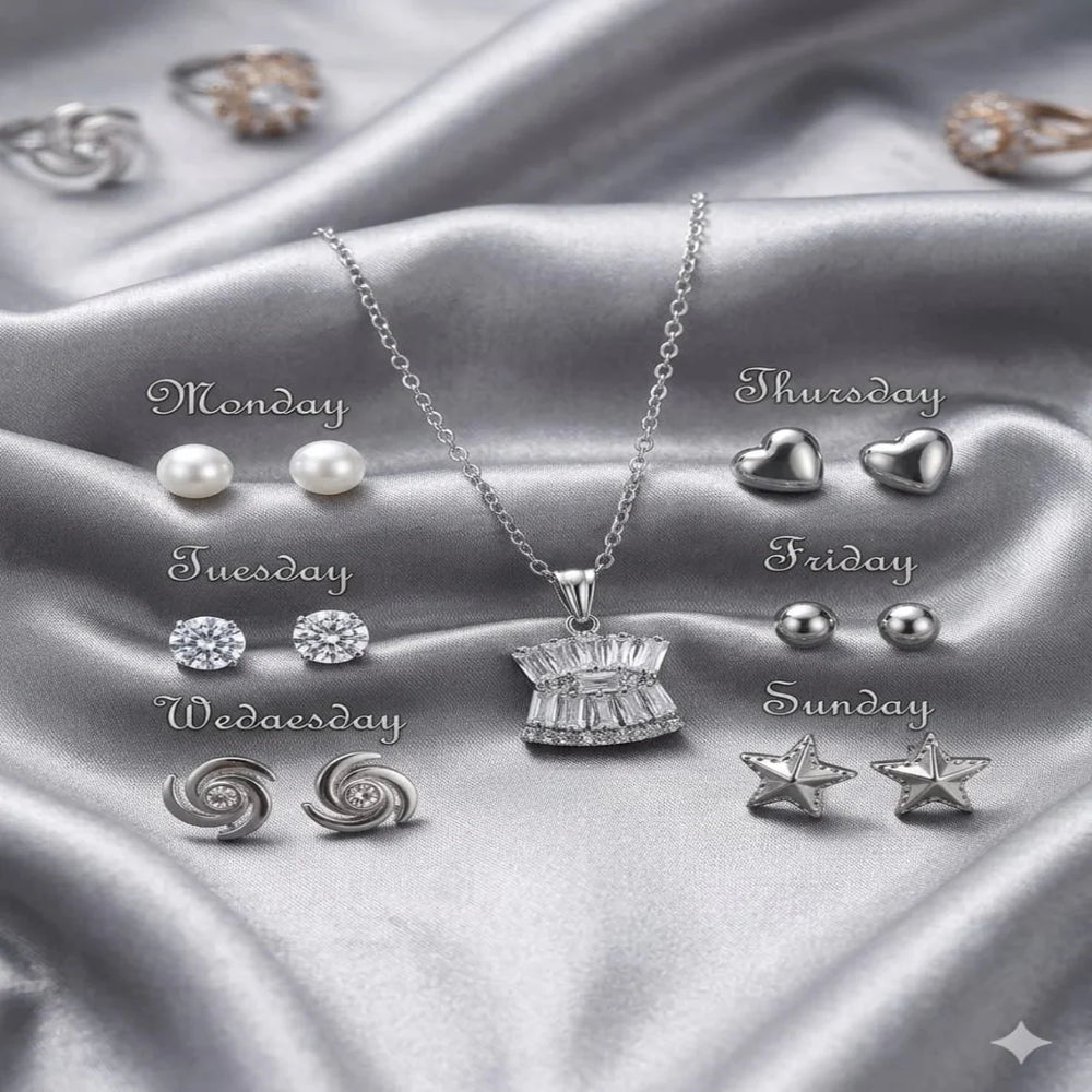 Seven Days of the Week jewelry gift set with necklace and matching Fashion