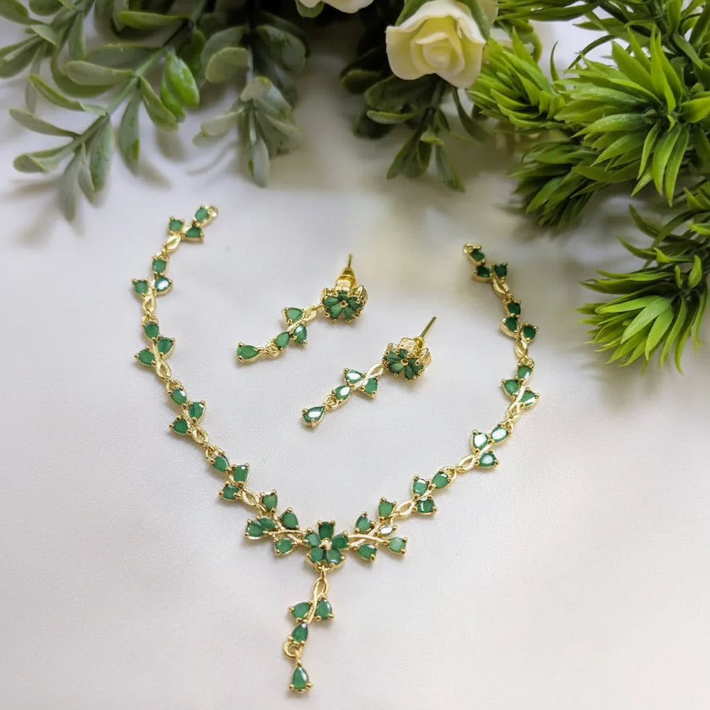 Zircon Necklace & Earring Set – AD Jewelry Collection in Gold Finish Cosmia
