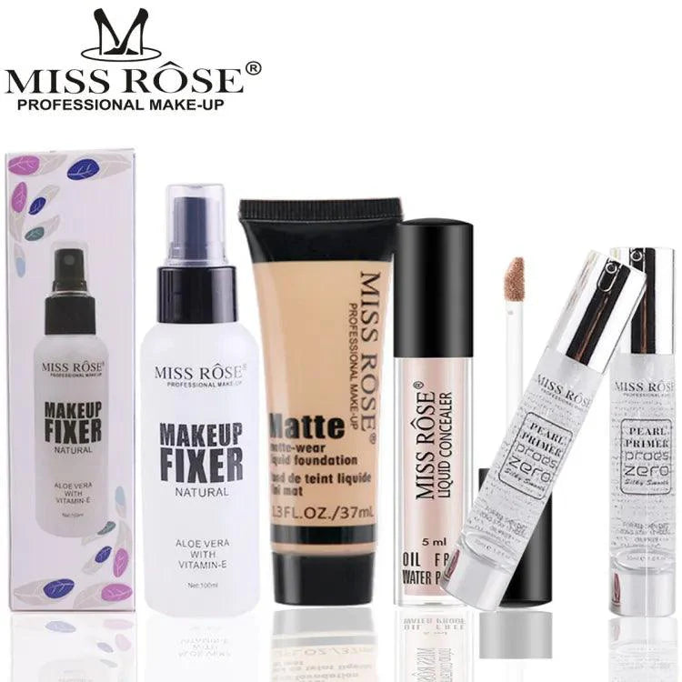 Deal 4 Miss Rose Fixer Spray +Primer Pump +Concealer +Foundation Tube Miss Rose