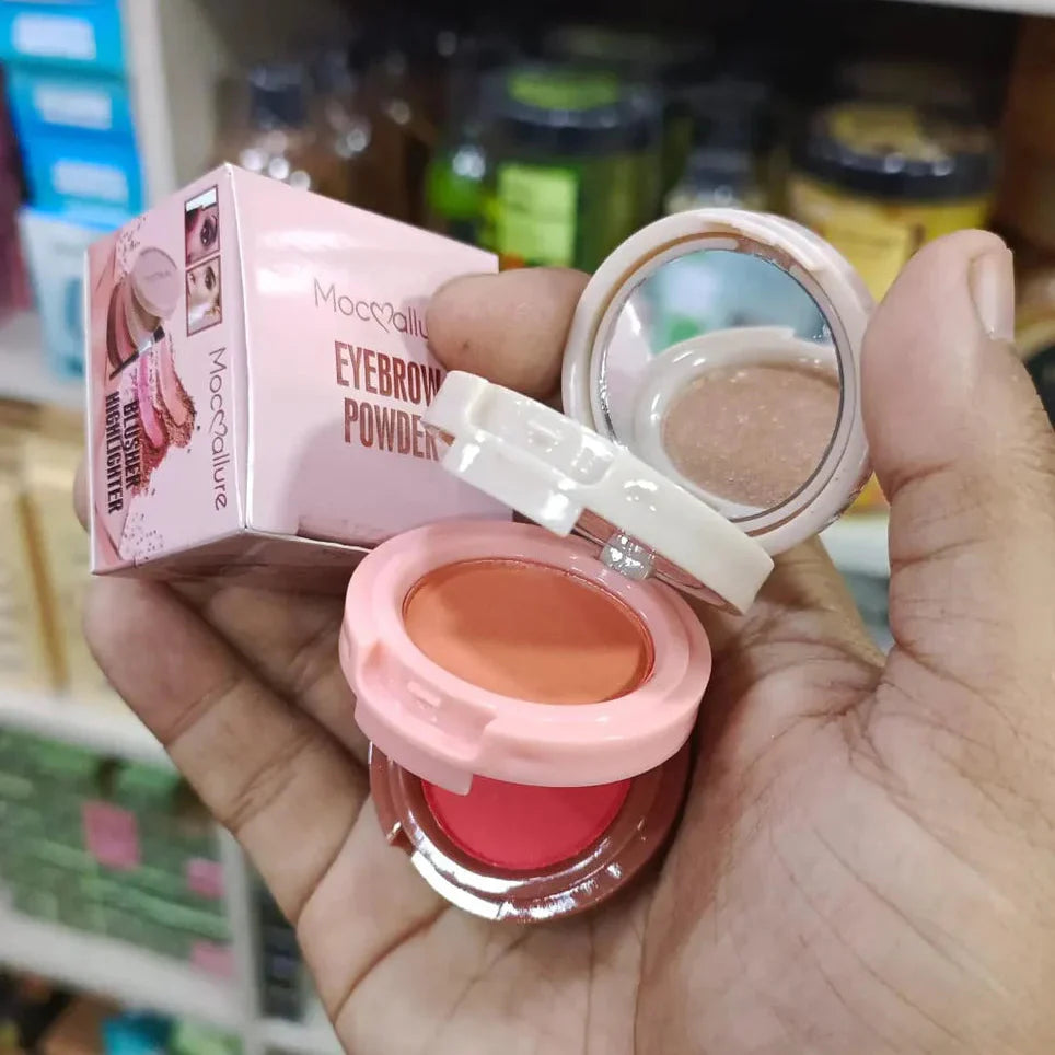 Mocallure New Professional Long Lasting Waterproof 3 in1 Makeup Blusher & Highlighter Mocallure