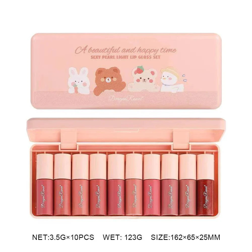 10Pcs Dragon Ranee A Beautiful And Happy Time Sexy Pearl Light Lip Gloss Set Dragon Ranee