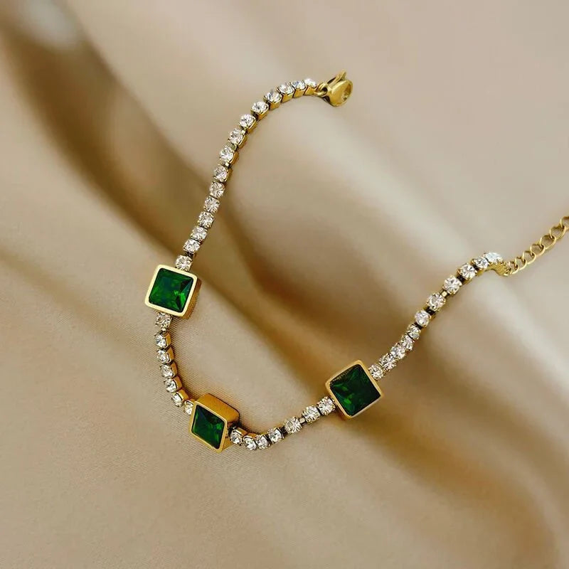 Luxury Green Emerald Stainless Steel Bracelet Cosmia