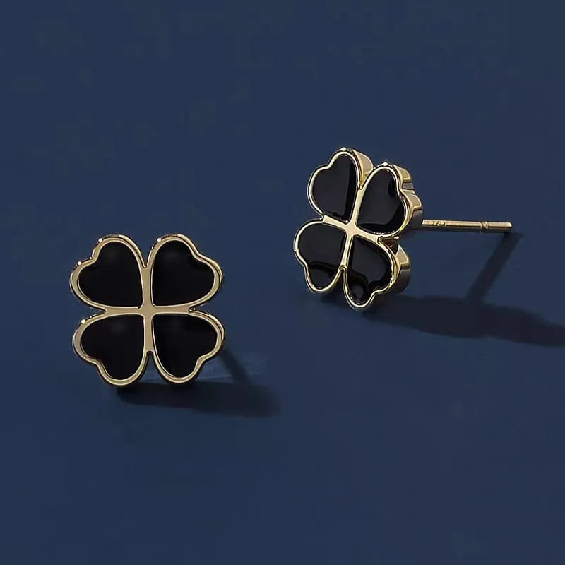 Black Four-Leaf Clover Earrings Cosmia