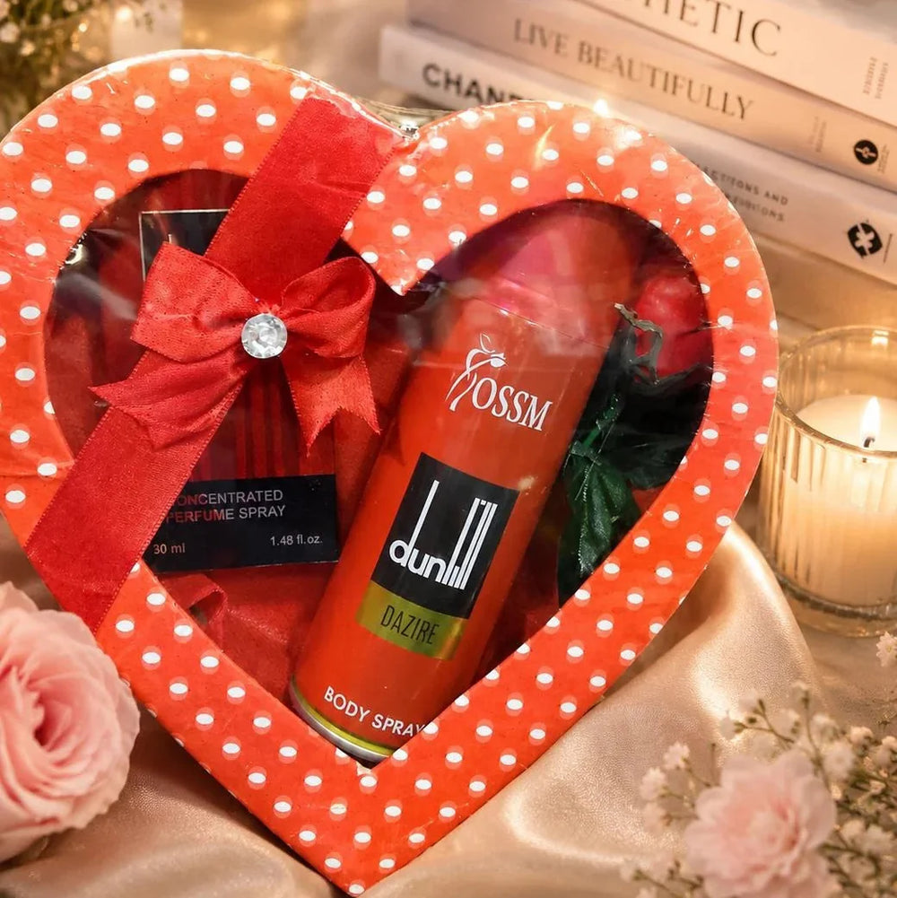 Heart Shape Gift Pack 2 Pcs Perfume 35ml + 200ml Body Spray Set Cosmia.pk